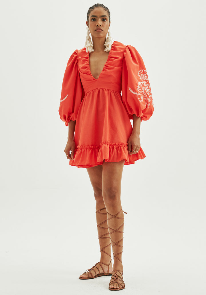 CORAL EMBROIDERY DRESS