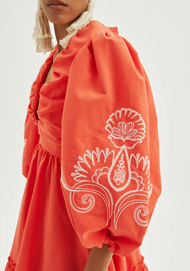 CORAL EMBROIDERY DRESS