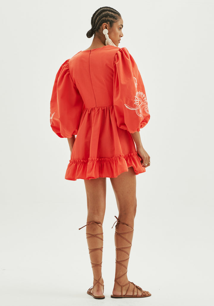 CORAL EMBROIDERY DRESS